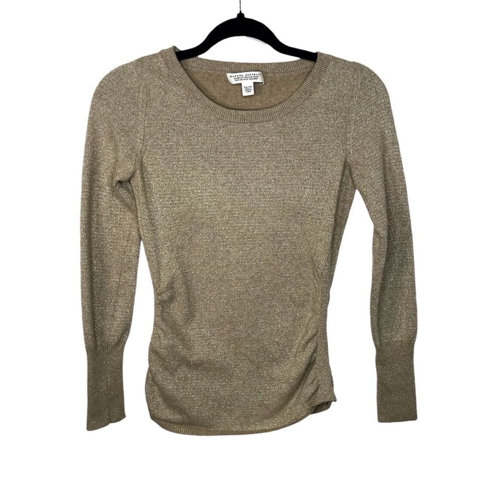 Banana Republic Cashmere Gold Metallic Wool Long Sleeve Sweater Top Size XS